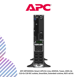 APC SRT2200XLI Smart-UPS On-Line, 2200VA, Tower, 230V, 8x C13+2x C19 IEC outlets, SmartSlot, Extended runtime, W/O rail kit