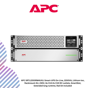 APC SRTL2200RM4UXLI Smart-UPS On-Line, 2200VA, Lithium-ion, Rackmount 4U, 230V, 6x C13+2x C19 IEC outlets, SmartSlot, Extended long runtime, Rail kit included
