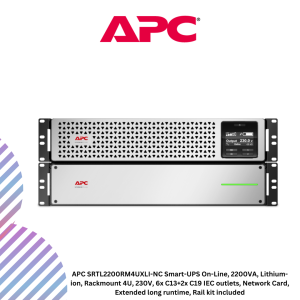 APC SRTL2200RM4UXLI-NC Smart-UPS On-Line, 2200VA, Lithium-ion, Rackmount 4U, 230V, 6x C13+2x C19 IEC outlets, Network Card, Extended long runtime, Rail kit included