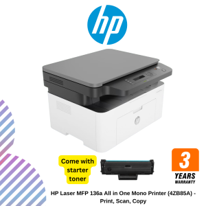 HP Laser MFP 136a All in One Mono Printer (4ZB85A) - Print, Scan, Copy