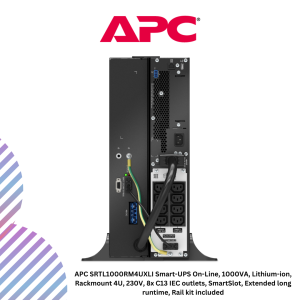 APC SRTL1000RM4UXLI Smart-UPS On-Line, 1000VA, Lithium-ion, Rackmount 4U, 230V, 8x C13 IEC outlets, SmartSlot, Extended long runtime, Rail kit included