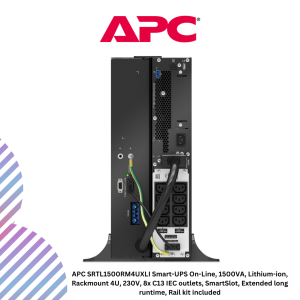 APC SRTL1500RM4UXLI Smart-UPS On-Line, 1500VA, Lithium-ion, Rackmount 4U, 230V, 8x C13 IEC outlets, SmartSlot, Extended long runtime, Rail kit included
