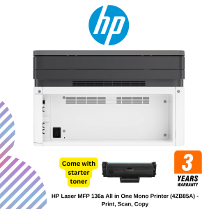 HP Laser MFP 136a All in One Mono Printer (4ZB85A) - Print, Scan, Copy