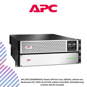 APC SRTL1500RM4UXLI Smart-UPS On-Line, 1500VA, Lithium-ion, Rackmount 4U, 230V, 8x C13 IEC outlets, SmartSlot, Extended long runtime, Rail kit included