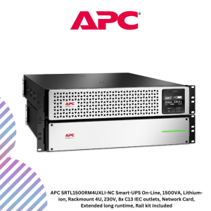 APC SRTL1500RM4UXLI-NC Smart-UPS On-Line, 1500VA, Lithium-ion, Rackmount 4U, 230V, 8x C13 IEC outlets, Network Card, Extended long runtime, Rail kit included