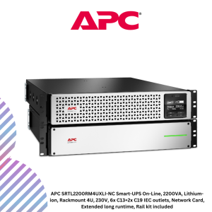 APC SRTL2200RM4UXLI-NC Smart-UPS On-Line, 2200VA, Lithium-ion, Rackmount 4U, 230V, 6x C13+2x C19 IEC outlets, Network Card, Extended long runtime, Rail kit included