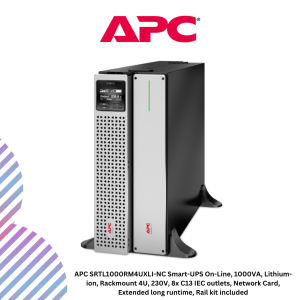 APC SRTL1000RM4UXLI-NC Smart-UPS On-Line, 1000VA, Lithium-ion, Rackmount 4U, 230V, 8x C13 IEC outlets, Network Card, Extended long runtime, Rail kit included