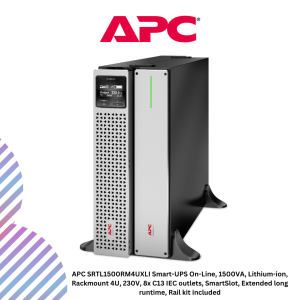 APC SRTL1500RM4UXLI Smart-UPS On-Line, 1500VA, Lithium-ion, Rackmount 4U, 230V, 8x C13 IEC outlets, SmartSlot, Extended long runtime, Rail kit included