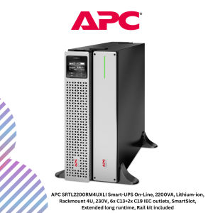 APC SRTL2200RM4UXLI Smart-UPS On-Line, 2200VA, Lithium-ion, Rackmount 4U, 230V, 6x C13+2x C19 IEC outlets, SmartSlot, Extended long runtime, Rail kit included
