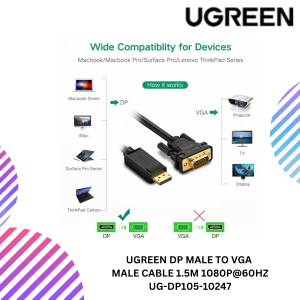 UGREEN DP MALE TO VGA MALE CABLE 1.5M 1080P@60HZ