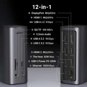 UGREEN DOCKING STATION PRO USB-C 3.2 TO 3*USB-A 3.2+USB-C 3.2 +SD/TF+DP+HDMI 8K+GIGABIT+PD(13IN1)