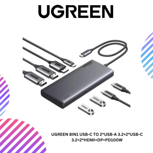 UGREEN 8IN1 USB-C TO 2*USB-A 3.2+2*USB-C 3.2+2*HDMI+DP+PD100W