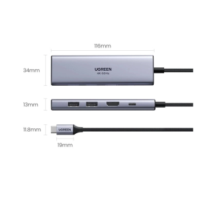 UGREEN HIGH END DOCKING USB-C 3.1 TO 2*USB-A 3.0+HDMI 4K@60HZ+SD/TF+PD CONVERTER ALUMINUM CASE