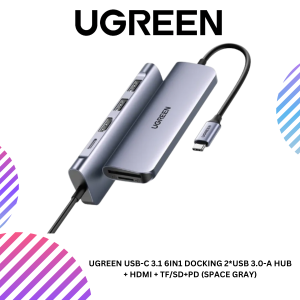 UGREEN USB-C 3.1 6IN1 DOCKING 2*USB 3.0-A HUB + HDMI + TF/SD+PD (SPACE GRAY)