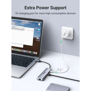 UGREEN USB-A 3.0 TO 3*USB-A 3.0 HUB+GIGABIT+MICRO USB POWER SUPPLY (GRAY)
