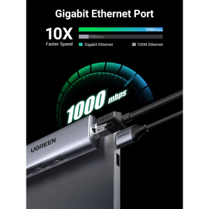 UGREEN USB-A 3.0 TO 3*USB-A 3.0 HUB+GIGABIT+MICRO USB POWER SUPPLY (GRAY)