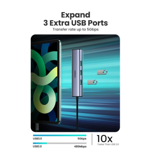 UGREEN USB3.0 TO 3×USB3.0 + RJ45 (1000M) ETHERNET ADAPTER TYPE-C POWER SUPPLY