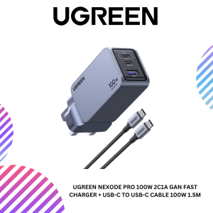 UGREEN NEXODE PRO 100W 2C1A GAN FAST CHARGER + USB-C TO USB-C CABLE 100W 1.5M