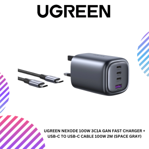 UGREEN NEXODE 100W 3C1A GAN FAST CHARGER + USB-C TO USB-C CABLE 100W 2M (SPACE GRAY)