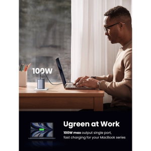 UGREEN NEXODE 100W 3C1A GAN FAST CHARGER + USB-C TO USB-C CABLE 100W 2M (SPACE GRAY)