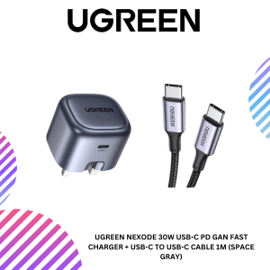 UGREEN NEXODE 30W USB-C PD GAN FAST CHARGER + USB-C TO USB-C CABLE 1M (SPACE GRAY)
