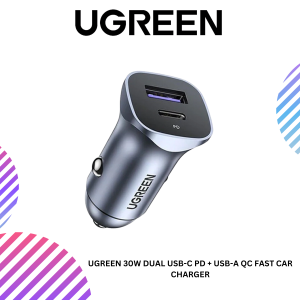 UGREEN 30W DUAL USB-C PD + USB-A QC FAST CAR CHARGER