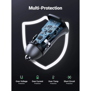 UGREEN 30W DUAL USB-C PD + USB-A QC FAST CAR CHARGER