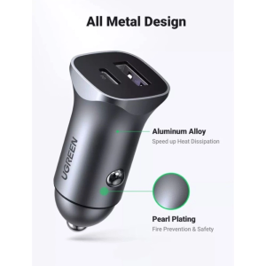 UGREEN 30W DUAL USB-C PD + USB-A QC FAST CAR CHARGER