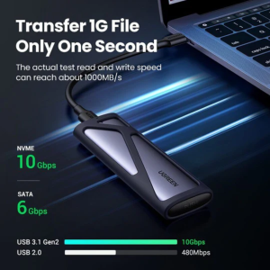 UGREEN USB-C 3.2 GEN2 M.2 NVME/SATA ALUMINUM SSD ENCLOSURE 10G WITH C TO C & C TO A CABLE 50CM