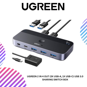 UGREEN 2 IN 4 OUT (3X USB-A, 1X USB-C) USB 3.0 SHARING SWITCH BOX