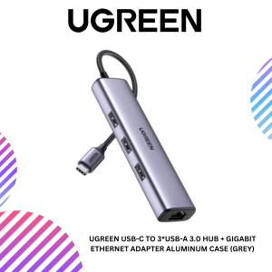 UGREEN USB-C TO 3*USB-A 3.0 HUB + GIGABIT ETHERNET ADAPTER ALUMINUM CASE (GREY)