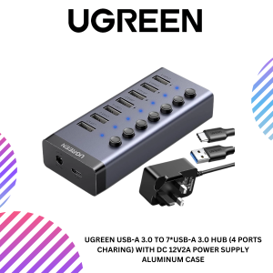 UGREEN USB-A 3.0 TO 7*USB-A 3.0 HUB (4 PORTS CHARING) WITH DC 12V2A POWER SUPPLY ALUMINUM CASE