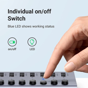 UGREEN USB-A 3.0 TO 7*USB-A 3.0 HUB (4 PORTS CHARING) WITH DC 12V2A POWER SUPPLY ALUMINUM CASE