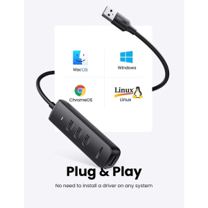 UGREEN USB-A 3.0 4 PORTS HUB WITH USB-C POWER PORT (BLACK)