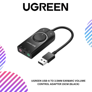 UGREEN USB-A TO 3.5MM EAR&MIC VOLUME CONTROL ADAPTER 15CM (BLACK)