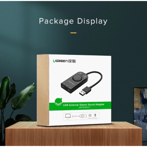 UGREEN USB-A TO 3.5MM EAR&MIC VOLUME CONTROL ADAPTER 15CM (BLACK)