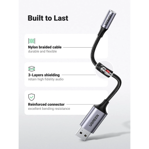 UGREEN USB-A 2.0 TO 3.5MM EXTERNAL STEREO SOUND ADAPTER 22CM CABLE