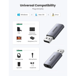 UGREEN USB-A 2.0 TO 3.5MM EXTERNAL STEREO SOUND ADAPTER