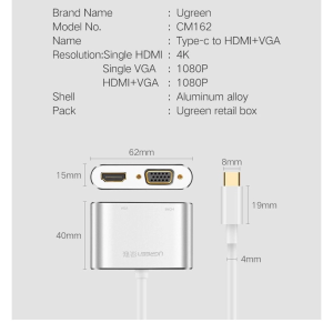 UGREEN USB-C TO HDMI+VGA Converter With PD ALUMINUM CASE