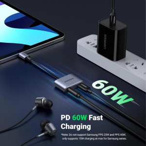 UGREEN USB-C TO 3.5MM AUDIO ADAPTER WITH DAC CHIP & POWER SUPPLY