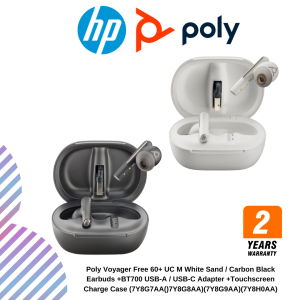 Poly Voyager Free 60+ UC M White Sand / Carbon Black Earbuds +BT700 USB-A / USB-C Adapter +Touchscreen Charge Case (7Y8G7AA()7Y8G8AA)(7Y8G9AA)(7Y8H0AA)