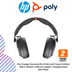 Poly Voyager Surround 85 UC Microsoft Teams Certified USB-C Headset +USB-C/A Adapter +Charging Stand (8G7T8AA)