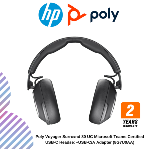 Poly Voyager Surround 80 UC Microsoft Teams Certified USB-C Headset +USB-C/A Adapter (8G7U0AA)