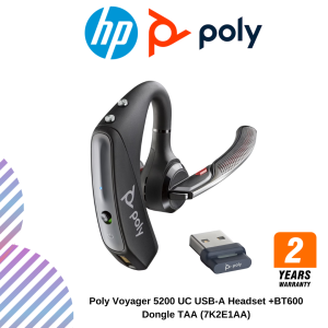 Poly Voyager 5200 UC USB-A Headset +BT600 Dongle TAA (7K2E1AA)