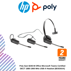 Poly Savi 8240-M Office Microsoft Teams Certified DECT 1880-1900 MHz USB-A Headset (8D3G6AA)
