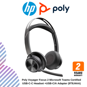 Poly Voyager Focus 2 Microsoft Teams Certified USB-C-C Headset +USB-C/A Adapter (9T9J4AA)