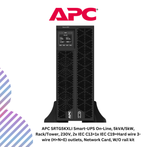 APC SRTG5KXLI Smart-UPS On-Line, 5kVA/5kW, Rack/Tower, 230V, 2x IEC C13+1x IEC C19+Hard wire 3-wire (H+N+E) outlets, Network Card, W/O rail kit