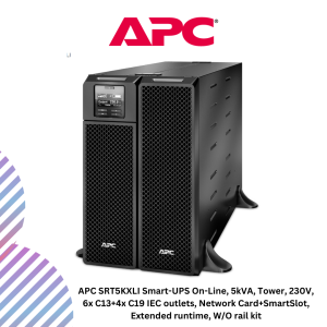APC SRT5KXLI Smart-UPS On-Line, 5kVA, Tower, 230V, 6x C13+4x C19 IEC outlets, Network Card+SmartSlot, Extended runtime, W/O rail kit