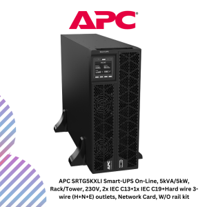 APC SRTG5KXLI Smart-UPS On-Line, 5kVA/5kW, Rack/Tower, 230V, 2x IEC C13+1x IEC C19+Hard wire 3-wire (H+N+E) outlets, Network Card, W/O rail kit
