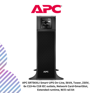 APC SRT5KXLI Smart-UPS On-Line, 5kVA, Tower, 230V, 6x C13+4x C19 IEC outlets, Network Card+SmartSlot, Extended runtime, W/O rail kit